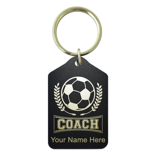 Black Metal Keychain, Soccer Coach, Personalized Engraving Included