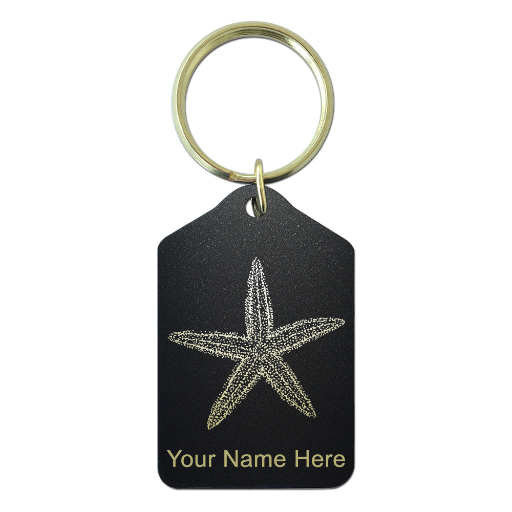 Black Metal Keychain, Starfish, Personalized Engraving Included