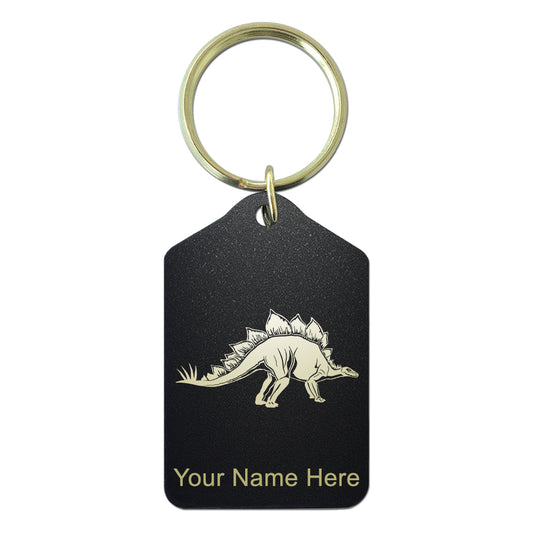 Black Metal Keychain, Stegosaurus Dinosaur, Personalized Engraving Included