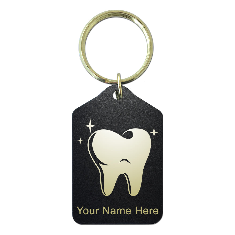 Black Metal Keychain, Tooth, Personalized Engraving Included
