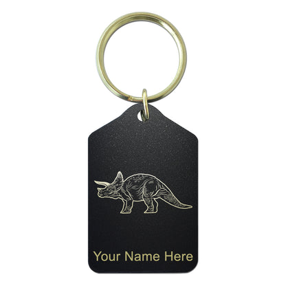 Black Metal Keychain, Triceratops Dinosaur, Personalized Engraving Included