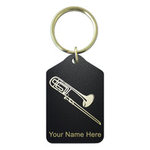 Load image into Gallery viewer, Black Metal Keychain, Trombone, Personalized Engraving Included
