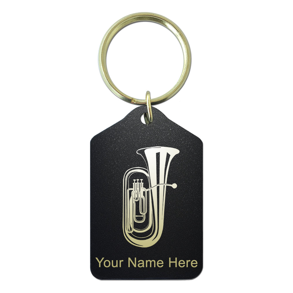 Black Metal Keychain, Tuba, Personalized Engraving Included