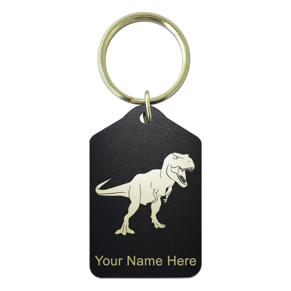 Black Metal Keychain, Tyrannosaurus Rex Dinosaur, Personalized Engraving Included