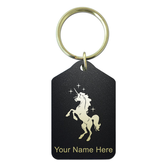 Black Metal Keychain, Unicorn, Personalized Engraving Included