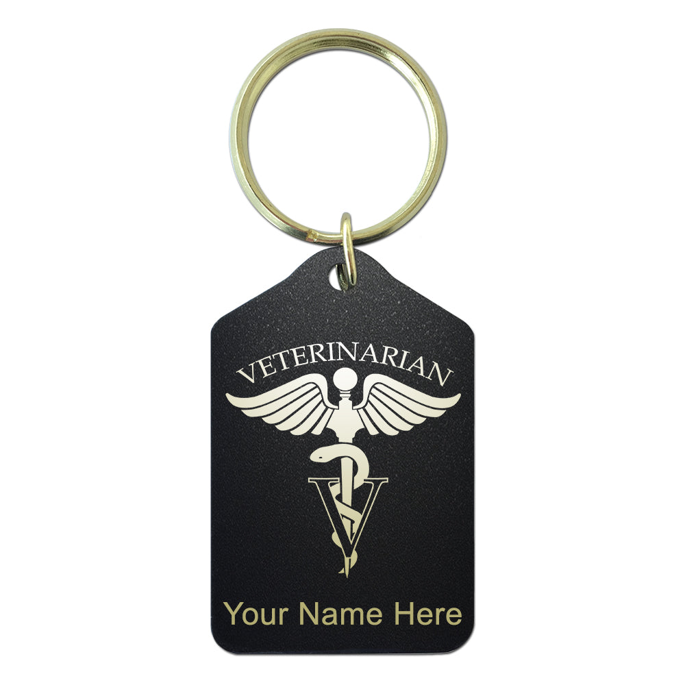 Black Metal Keychain, Veterinarian, Personalized Engraving Included
