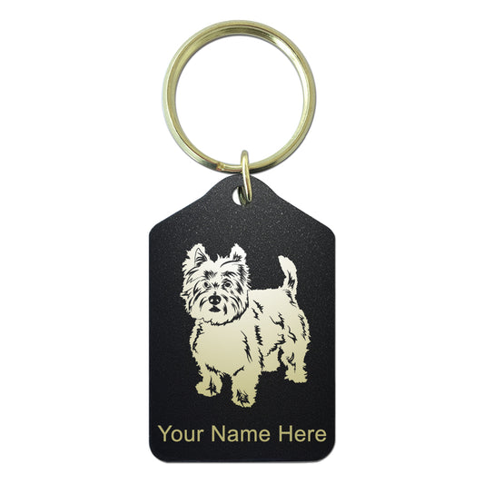 Black Metal Keychain, West Highland Terrier Dog, Personalized Engraving Included