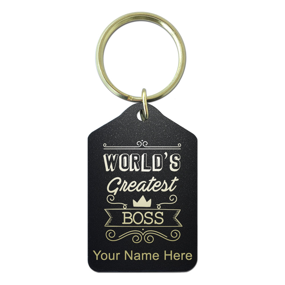 Black Metal Keychain, World's Greatest Boss, Personalized Engraving Included