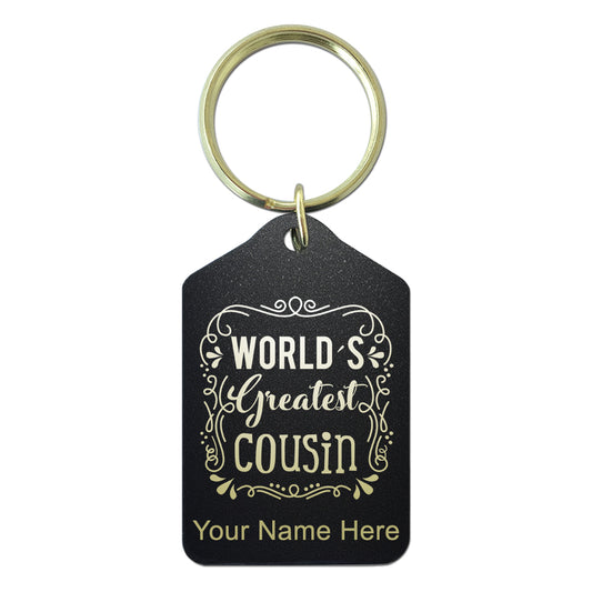 Black Metal Keychain, World's Greatest Cousin, Personalized Engraving Included