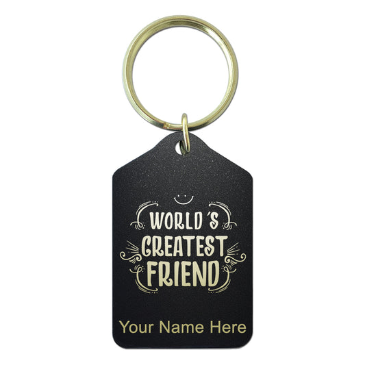 Black Metal Keychain, World's Greatest Friend, Personalized Engraving Included