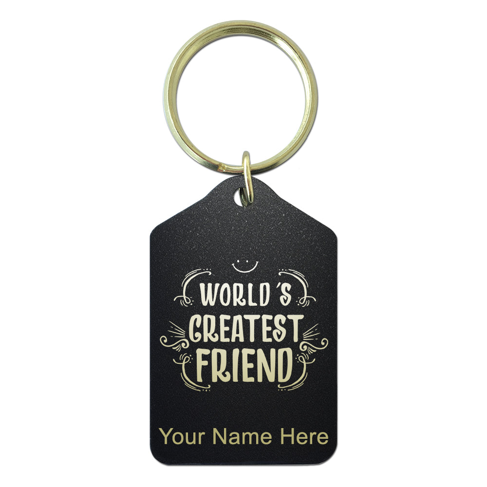 Black Metal Keychain, World's Greatest Friend, Personalized Engraving Included