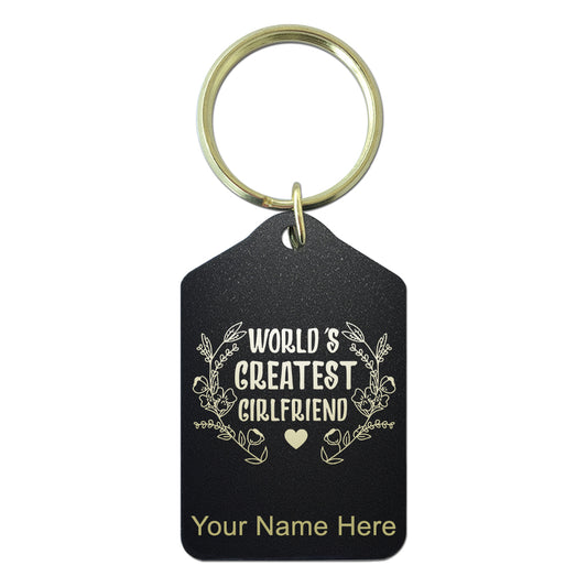 Black Metal Keychain, World's Greatest Girlfriend, Personalized Engraving Included