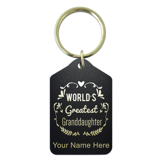 Black Metal Keychain, World's Greatest Granddaughter, Personalized Engraving Included