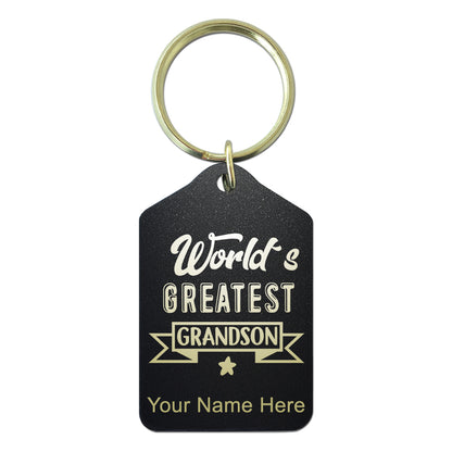Black Metal Keychain, World's Greatest Grandson, Personalized Engraving Included