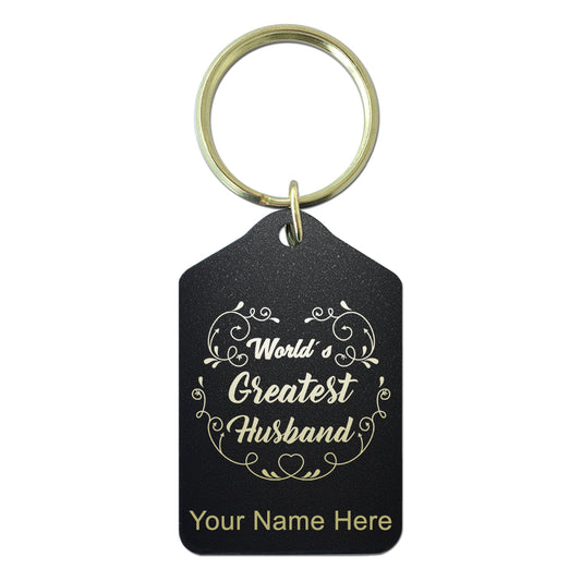 Black Metal Keychain, World's Greatest Husband, Personalized Engraving Included