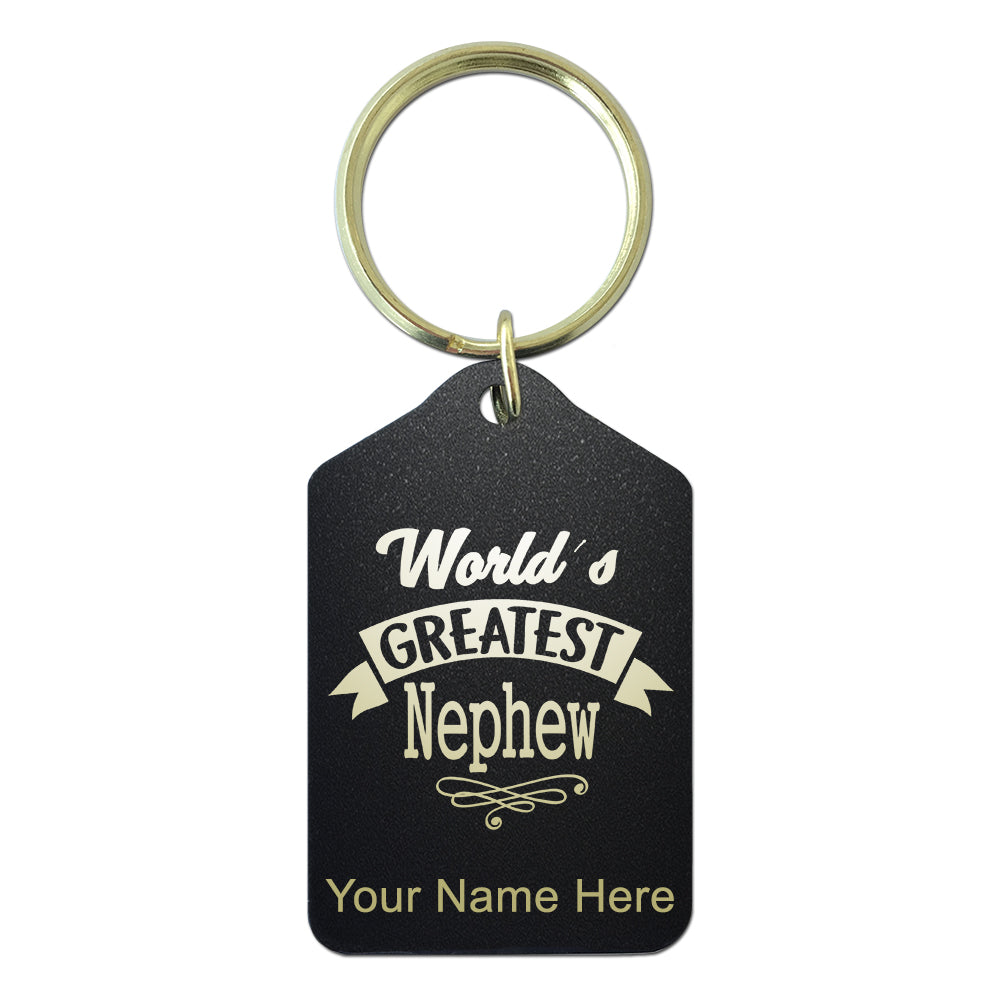 Black Metal Keychain, World's Greatest Nephew, Personalized Engraving Included