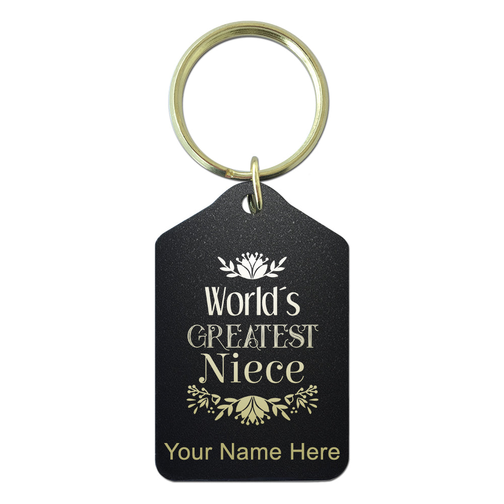 Black Metal Keychain, World's Greatest Niece, Personalized Engraving Included