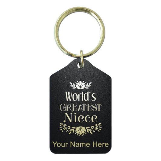 Black Metal Keychain, World's Greatest Niece, Personalized Engraving Included