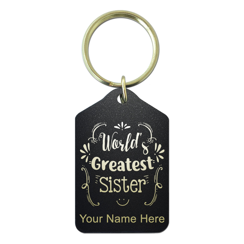 Black Metal Keychain, World's Greatest Sister, Personalized Engraving Included