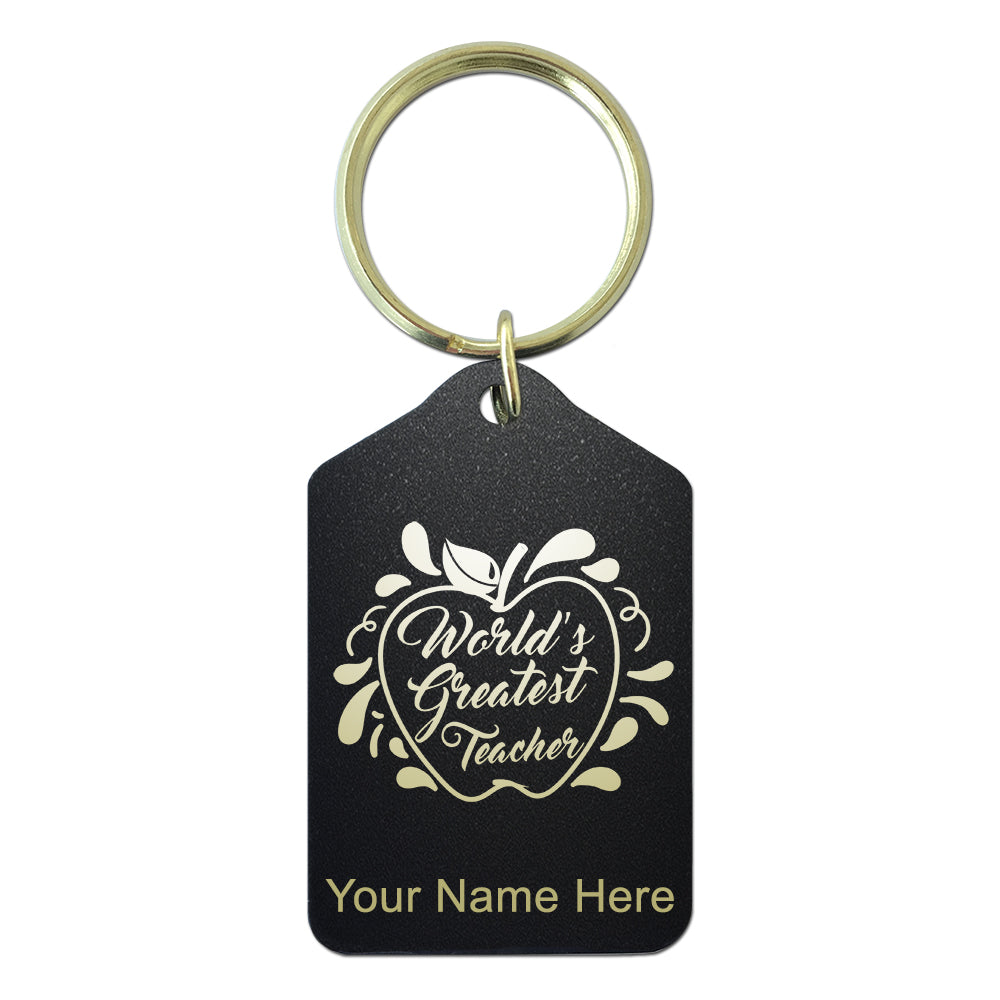 Black Metal Keychain, World's Greatest Teacher, Personalized Engraving Included