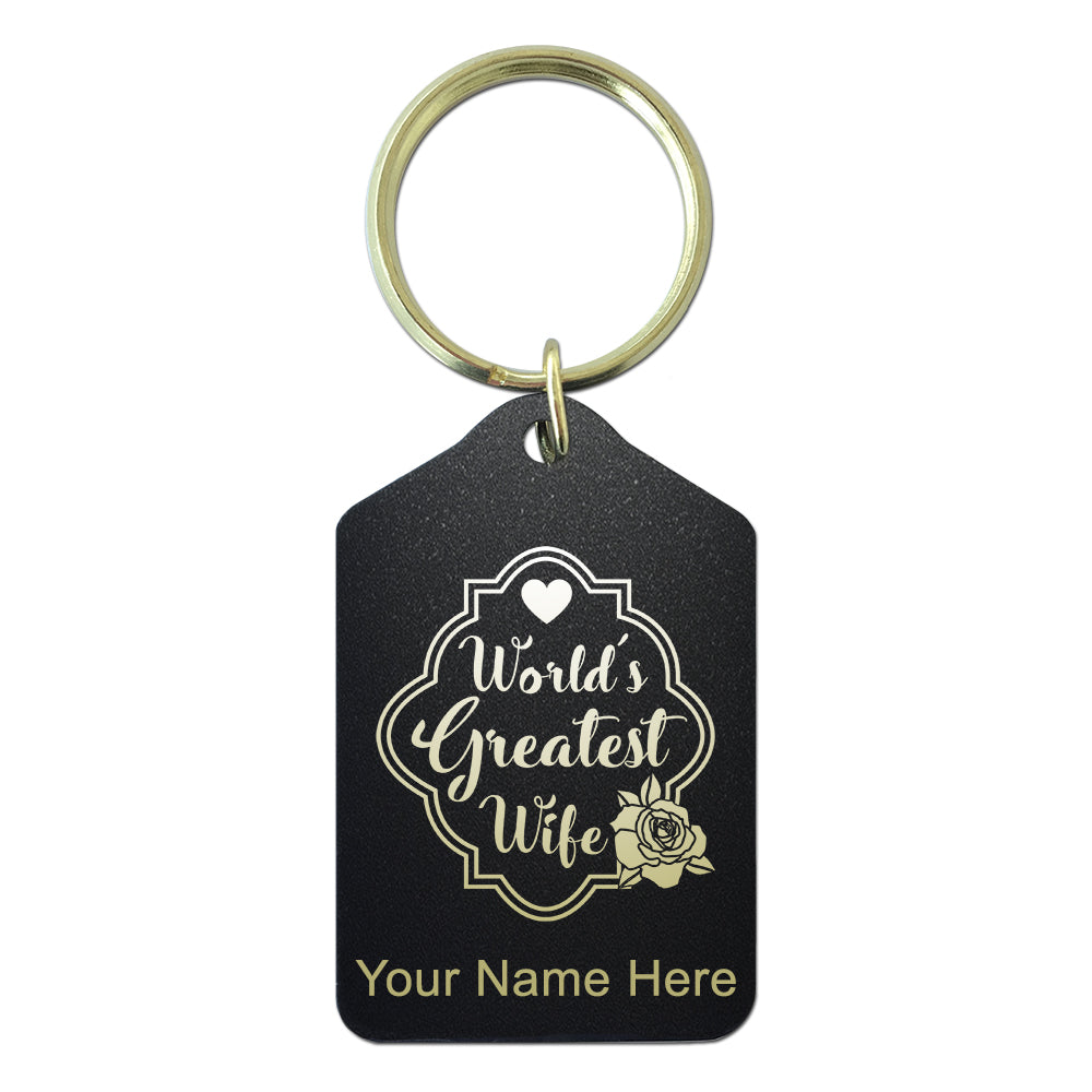 Black Metal Keychain, World's Greatest Wife, Personalized Engraving Included
