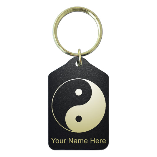 Black Metal Keychain, Yin Yang, Personalized Engraving Included