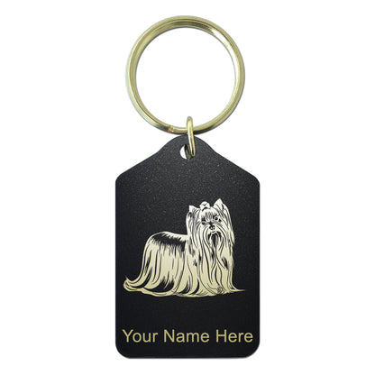 Black Metal Keychain, Yorkshire Terrier Dog, Personalized Engraving Included