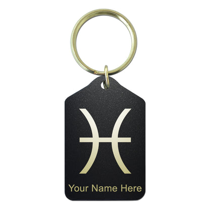 Black Metal Keychain, Zodiac Sign Pisces, Personalized Engraving Included