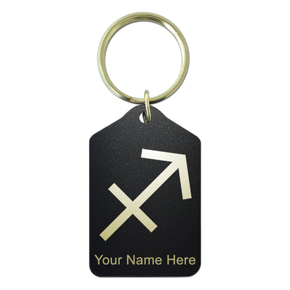 Black Metal Keychain, Zodiac Sign Sagittarius, Personalized Engraving Included
