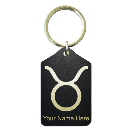 Black Metal Keychain, Zodiac Sign Taurus, Personalized Engraving Included