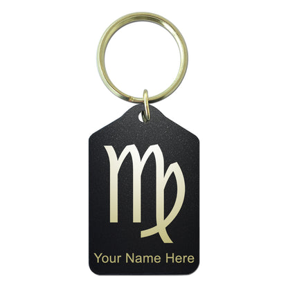 Black Metal Keychain, Zodiac Sign Virgo, Personalized Engraving Included