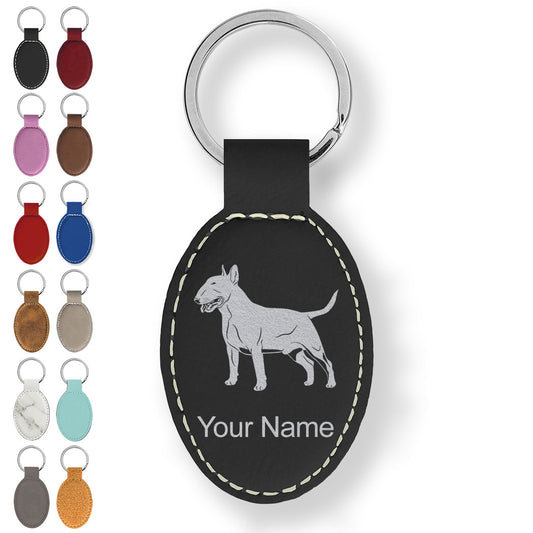 Faux Leather Oval Keychain, Bull Terrier Dog, Personalized Engraving Included