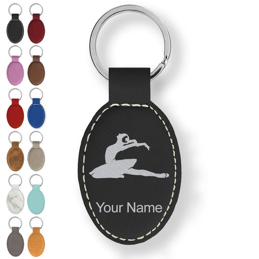 Faux Leather Oval Keychain, Dancer, Personalized Engraving Included
