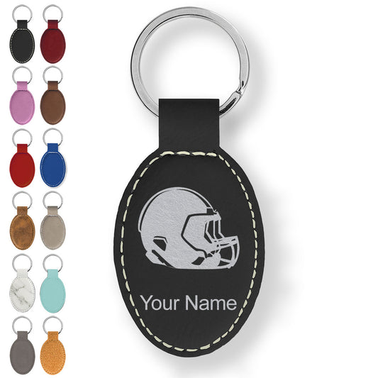 Faux Leather Oval Keychain, Football Helmet, Personalized Engraving Included