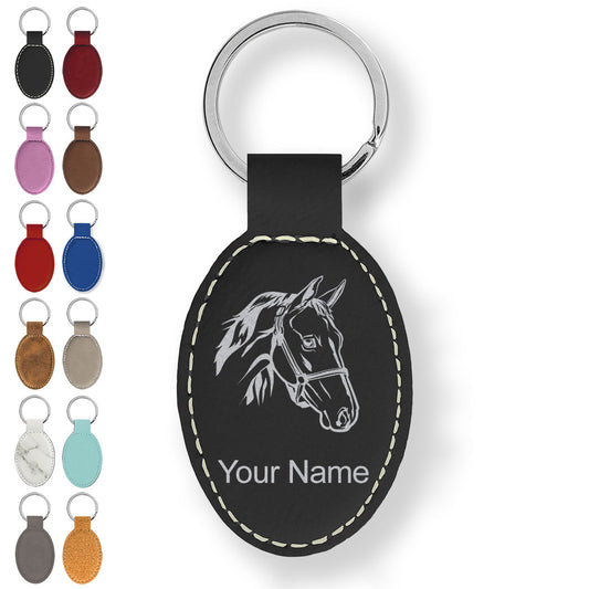 Faux Leather Oval Keychain, Horse Head 2, Personalized Engraving Included