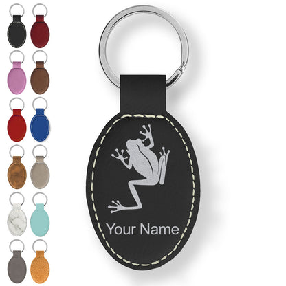 Faux Leather Oval Keychain, Tree Frog, Personalized Engraving Included