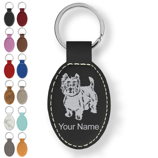 Faux Leather Oval Keychain, West Highland Terrier Dog, Personalized Engraving Included