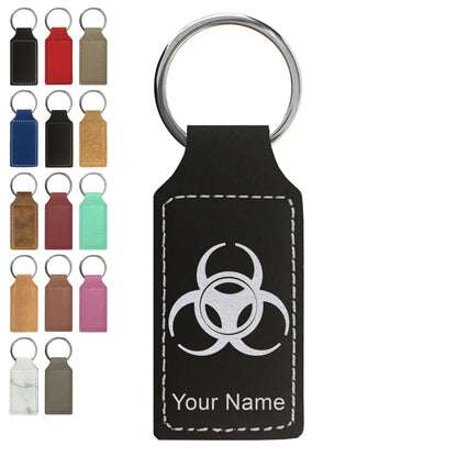 Faux Leather Rectangle Keychain, Biohazard Symbol, Personalized Engraving Included