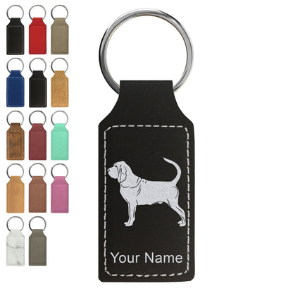 Faux Leather Rectangle Keychain, Bloodhound Dog, Personalized Engraving Included