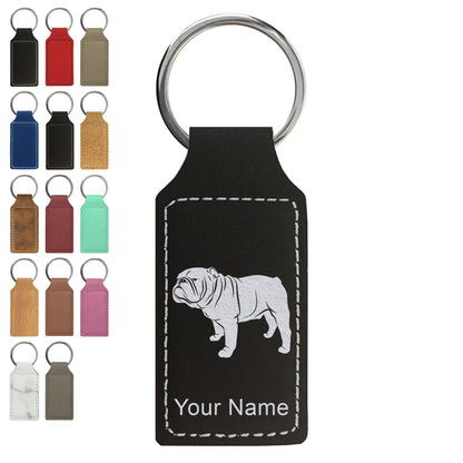 Faux Leather Rectangle Keychain, Bulldog Dog, Personalized Engraving Included