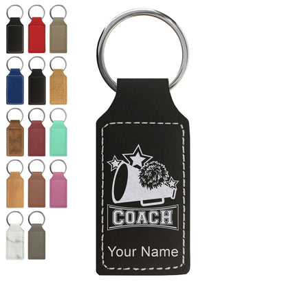 Faux Leather Rectangle Keychain, Cheerleading Coach, Personalized Engraving Included
