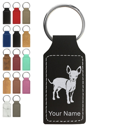 Faux Leather Rectangle Keychain, Chihuahua Dog, Personalized Engraving Included