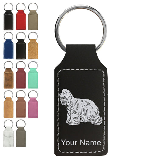Faux Leather Rectangle Keychain, Cocker Spaniel Dog, Personalized Engraving Included