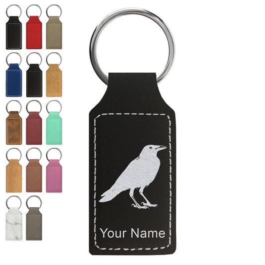 Faux Leather Rectangle Keychain, Crow, Personalized Engraving Included