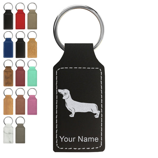Faux Leather Rectangle Keychain, Dachshund Dog, Personalized Engraving Included