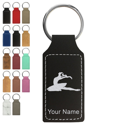 Faux Leather Rectangle Keychain, Dancer, Personalized Engraving Included
