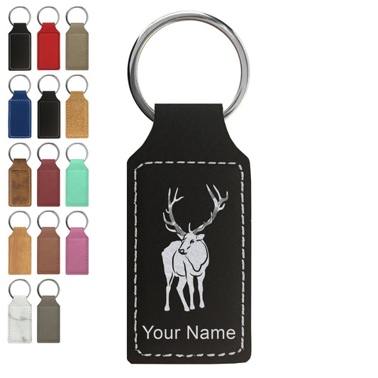 Faux Leather Rectangle Keychain, Elk, Personalized Engraving Included