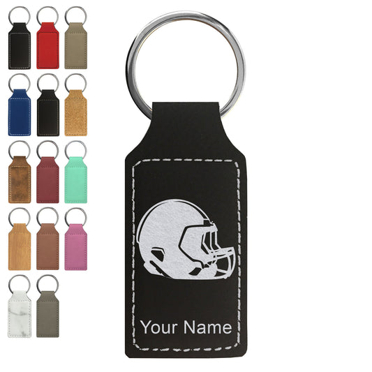 Faux Leather Rectangle Keychain, Football Helmet, Personalized Engraving Included