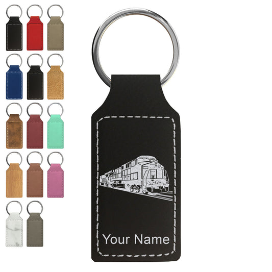 Faux Leather Rectangle Keychain, Freight Train, Personalized Engraving Included