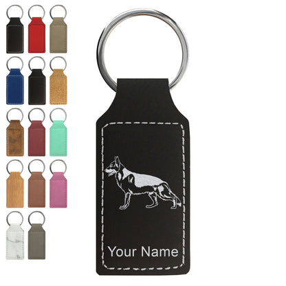 Faux Leather Rectangle Keychain, German Shepherd Dog, Personalized Engraving Included